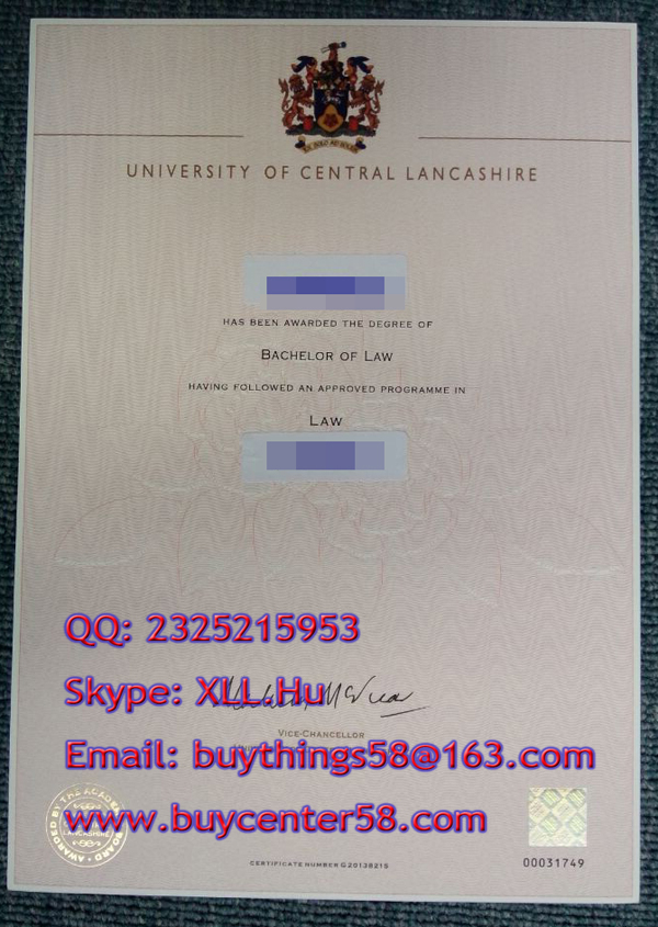 University of Central Lancashire bachelor of law degree. UCLan certificate. University of Central Lancashire diploma