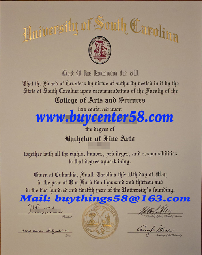 University of South Carolina Bachelor of Arts degree, University of South Carolina diploma, USC certificate, University of South Carolina certificate