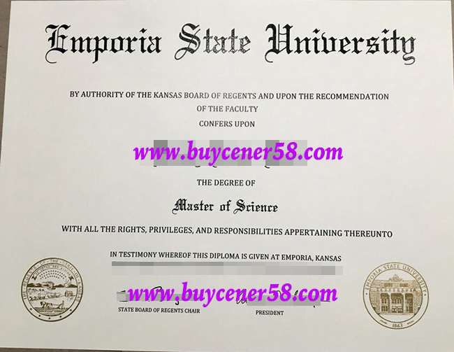 Emporia State University diploma. Emporia State University degree. Emporia State University certificate