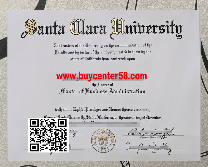 Santa Clara University diploma. Santa Clara University degree. SCU certificate
