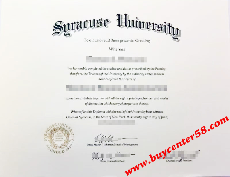 Syracuse University diploma. Syracuse University degree. Syracuse University certificate